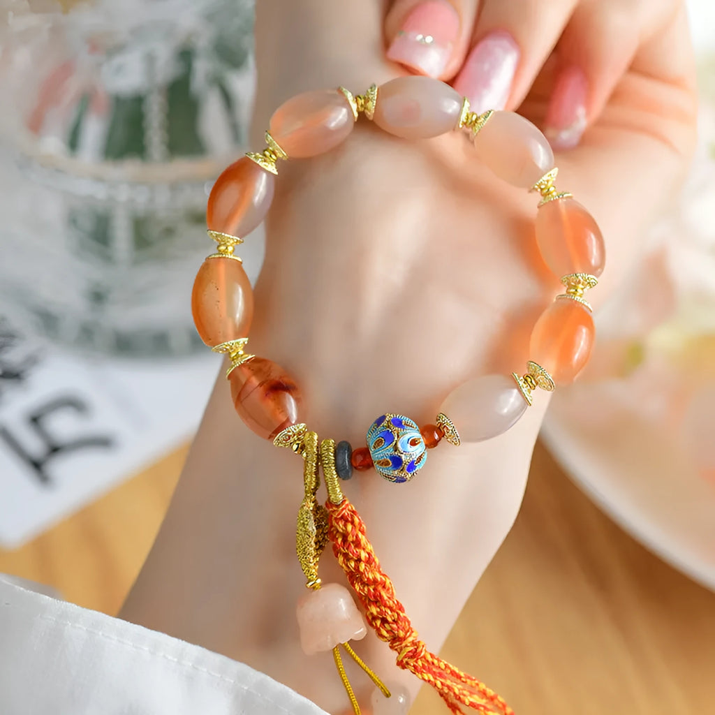 Agate Tibetan bracelet with lily motif, flower and geometry shape, unisex national style, Z009 colour