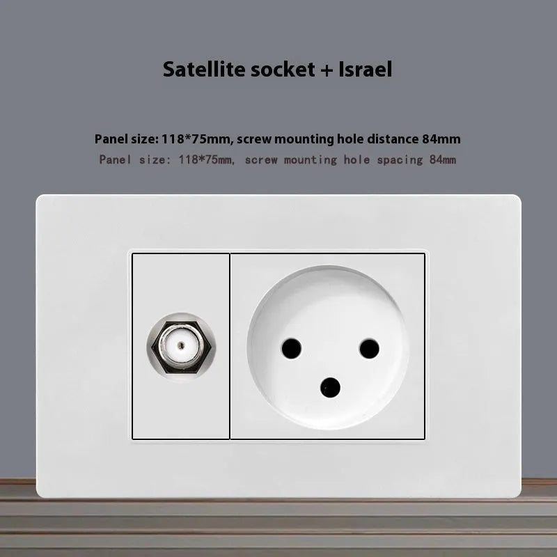 White 118 type 16A Israel socket panel, AC220-250V, 4000W, 118x75mm, CE certified