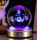 Creative 3D inner carving luminous crystal ball night lamp with colourful gradient, USB plug-in, and round touch base, 8cm diameter, white crystal material, astronaut style.