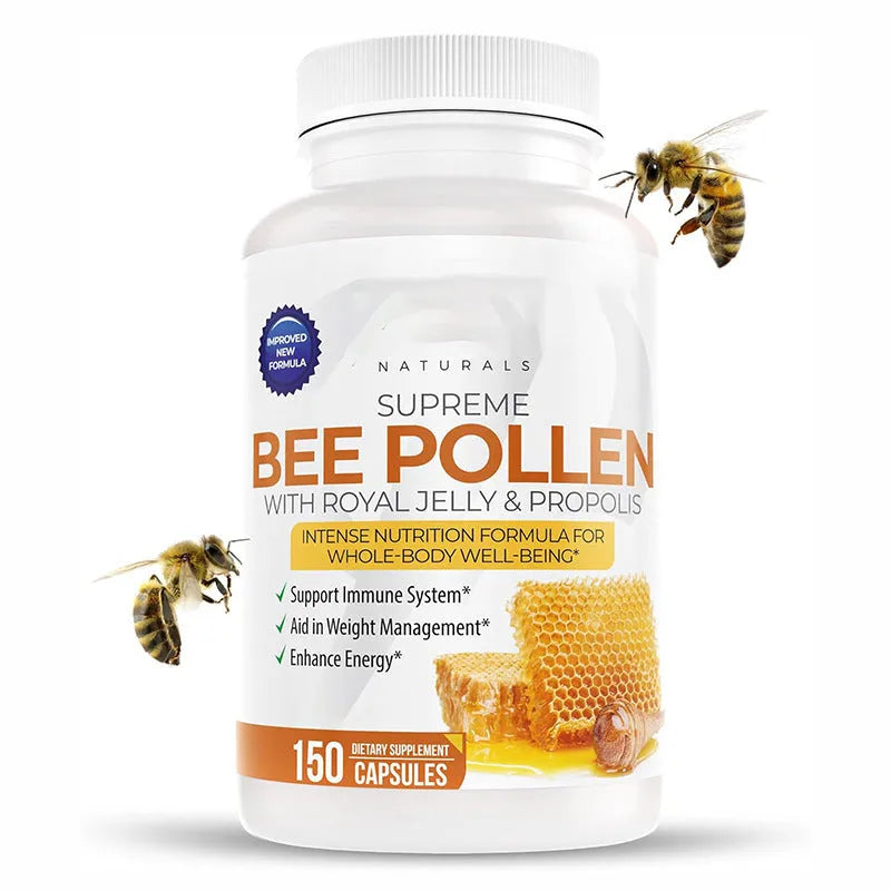 Bottle of royal jelly capsules showing 120 tablets packaging