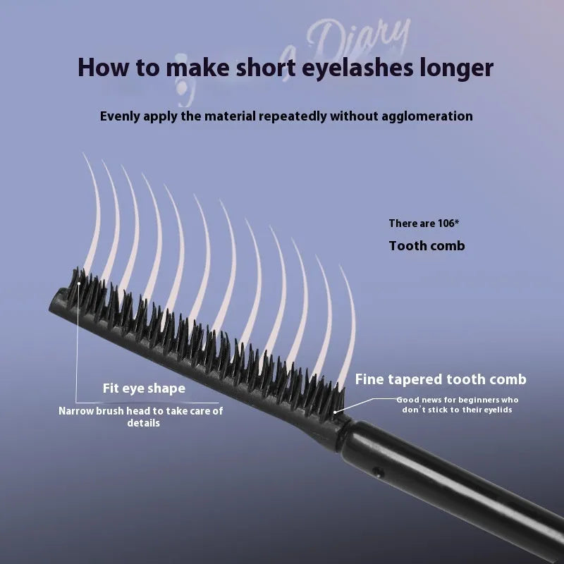 Long curling mascara tube in black or brown shades with standard wand applicator