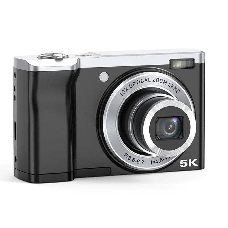 5K HD digital camera with optical zoom in black ABS body side view