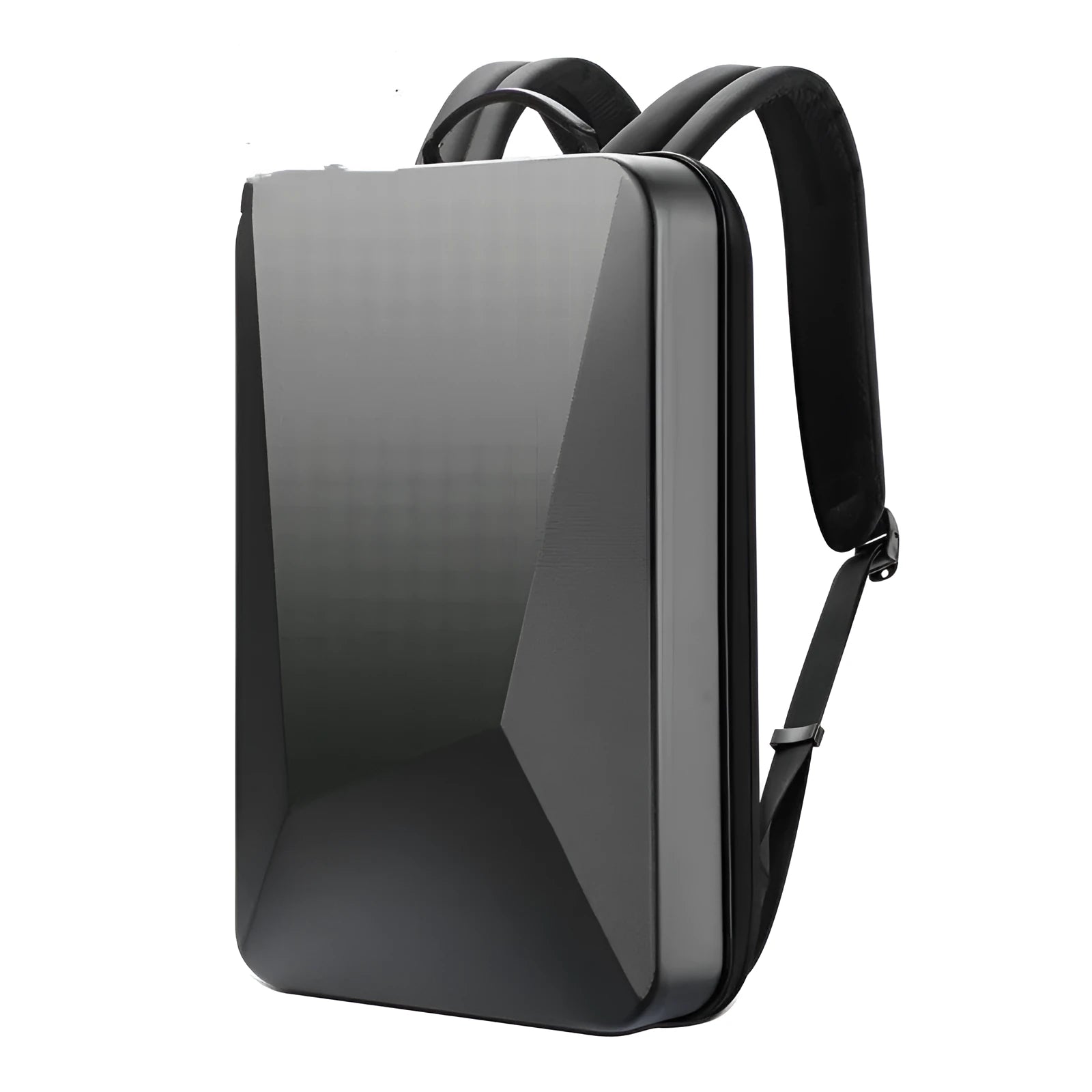 PC hard shell gaming backpack in black or silver with organisational pockets and double straps