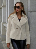 Women's loose short faux fur coat with regular sleeves in rose red colour option