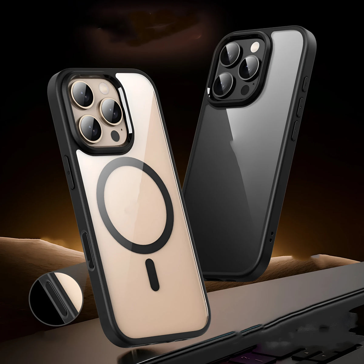 Transparent magnetic iPhone 16 case showing MagSafe compatibility and drop-resistant construction
