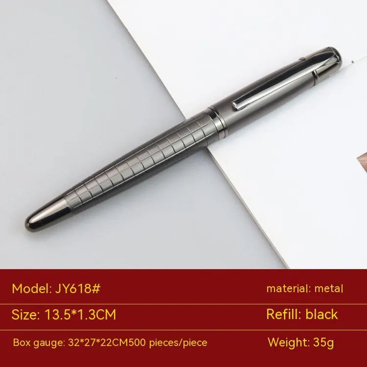 Business metal roller pen with gun grey finish measuring 13.5cm in length