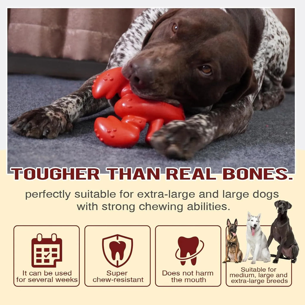Red dog chew toy for aggressive chewers measuring 170mm long for large breed dogs