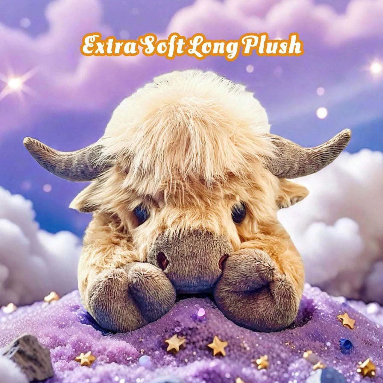 Creative cartoon household Highland cow plush toy, 35x15x13cm, short plush material, American style decoration