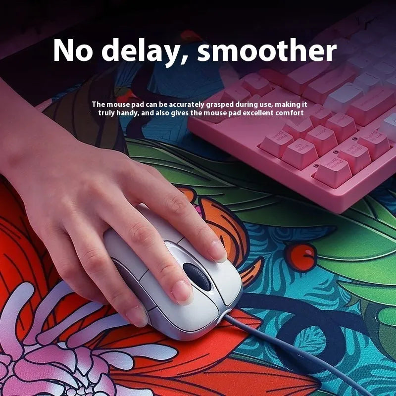 Thickened e-sports mouse pad with non-slip rubber base, fine rice noodles surface, Chrysanthemum pattern, 3mm thickness
