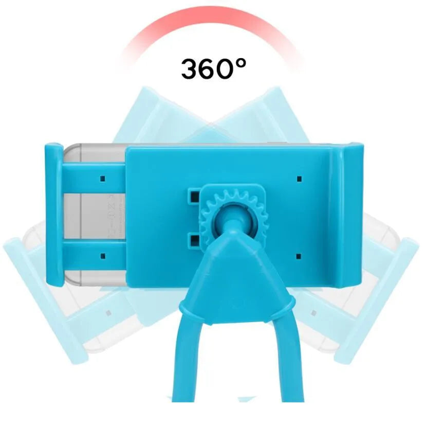 White universal smartphone holder showing 360-degree rotation on a table