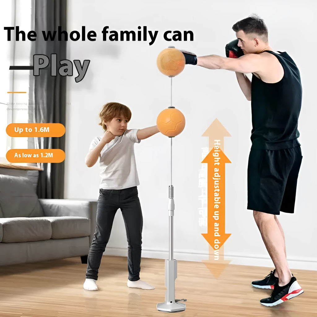 Vertical boxing reaction ball with roly-poly mechanism and focus mitts in grey and orange colour options