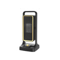 Black desktop PTC ceramic heater with knob control, measuring 14.9cm wide by 33.5cm tall