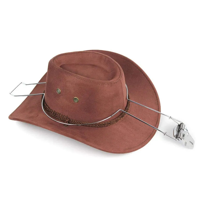 Brown chrome-plated metal car hat stand with single hook for vehicle interior organisation