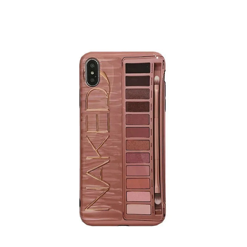 Silicone phone case with textured eye shadow design for iPhone, shown in flesh colour.