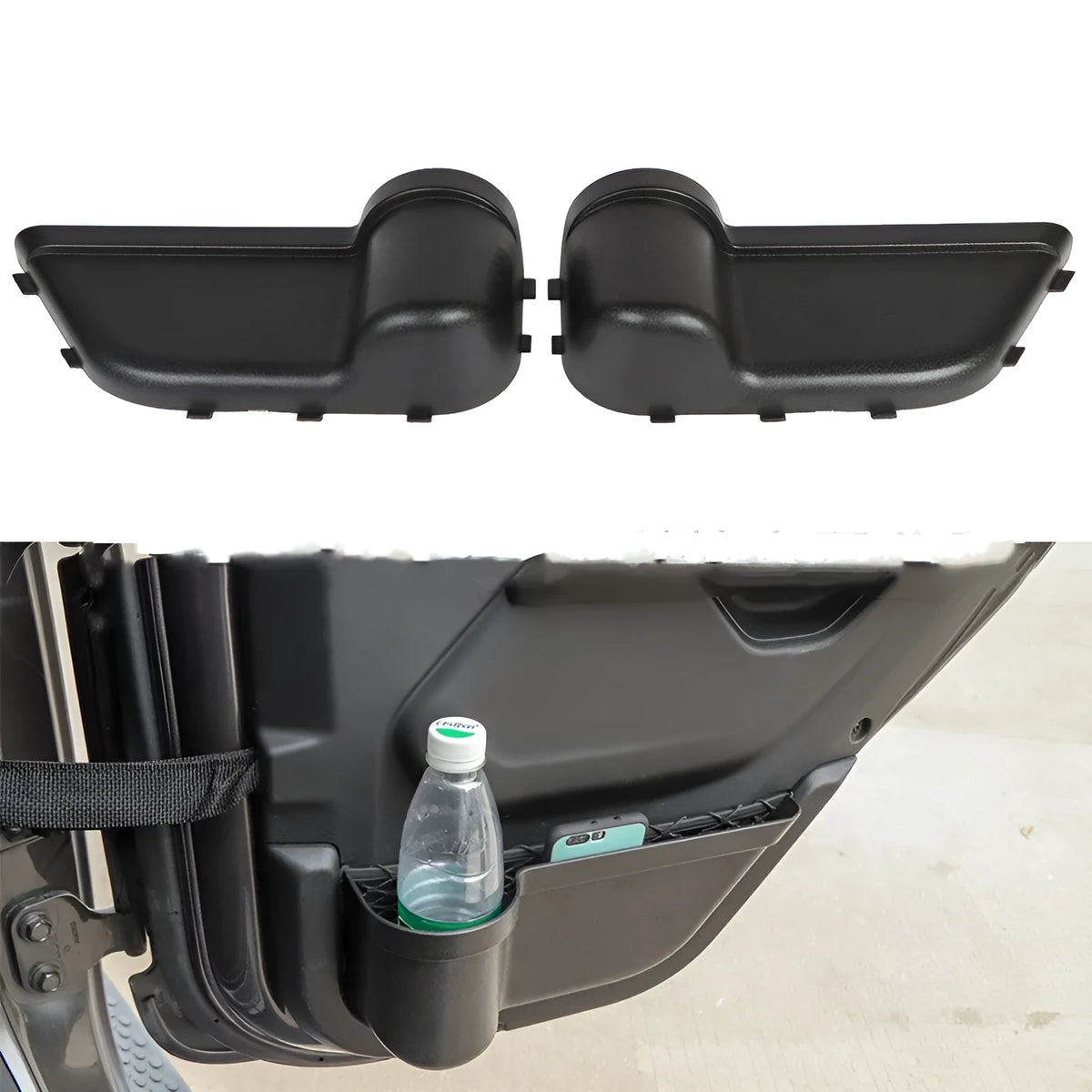 Black ABS door storage box for Jeep Wrangler JK and JL models 2011-2020