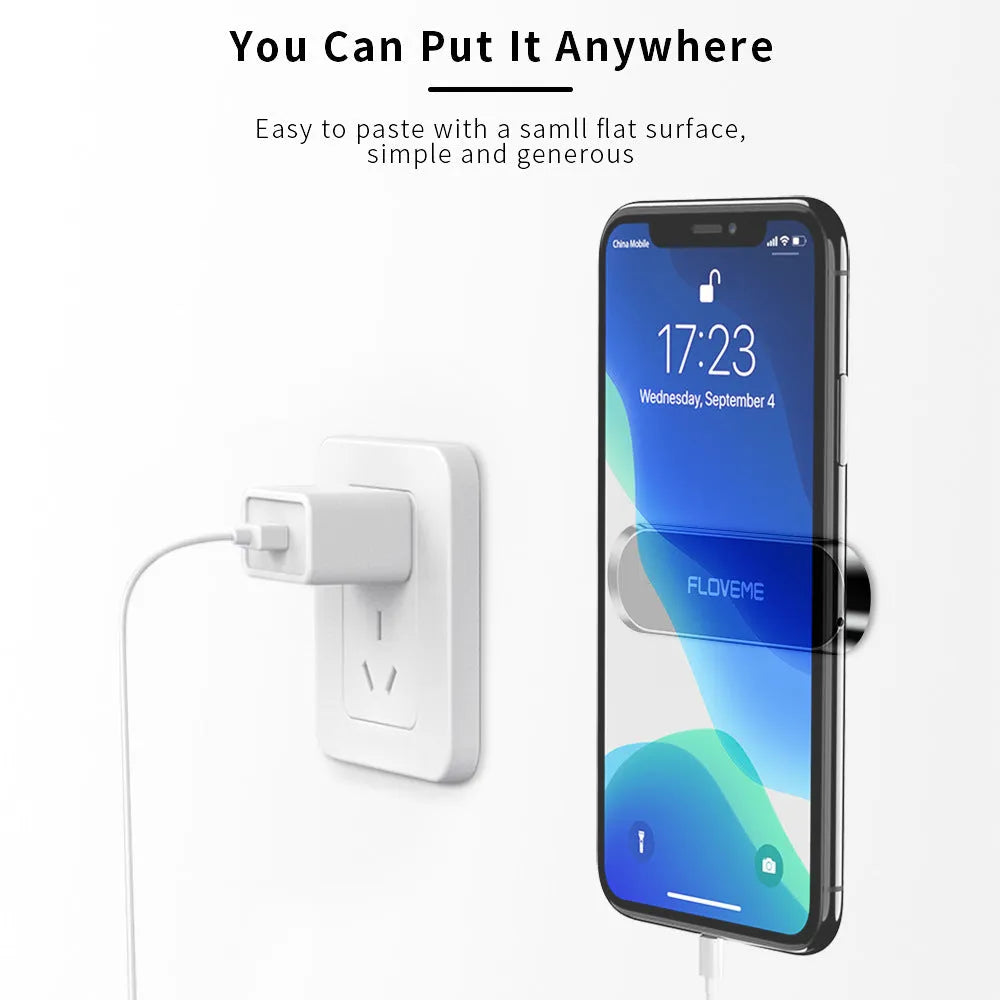 Black magnetic car and home mobile phone holder with square silver iron sheet and no-mark adhesive