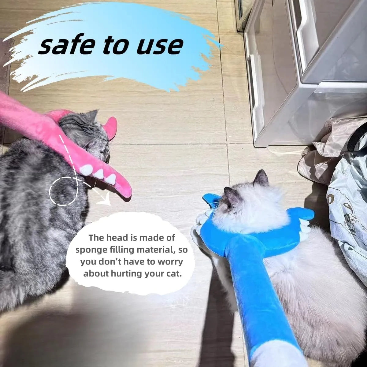 Blue plush cat wand toy measuring 70cm for interactive play with indoor cats