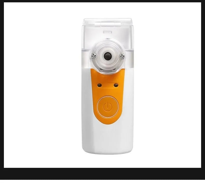 A white columnar handheld USB nebuliser for quiet household drug atomisation.