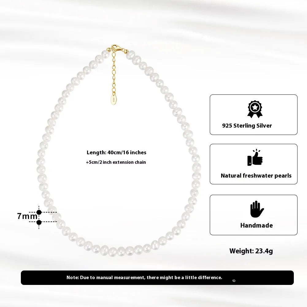 Women's adjustable necklace with 6-7mm freshwater pearl on 925 sterling silver chain