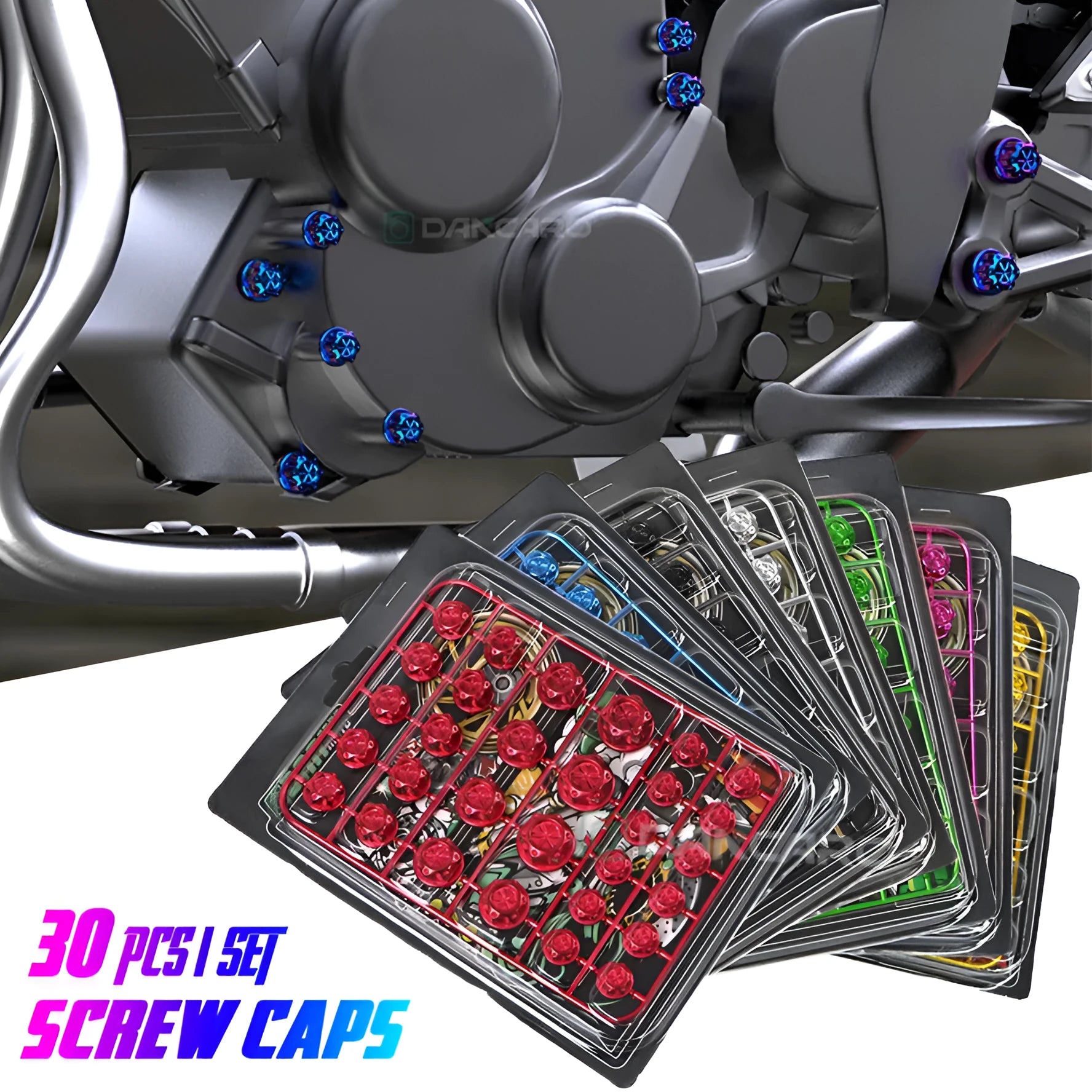 Set of 30 multicoloured ABS plastic screw covers for motorcycle engine modification