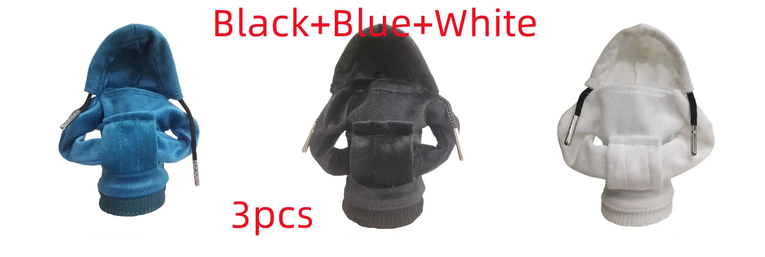 Cloth car gear shift knob cover in various colours showing its 13cm by 8cm size