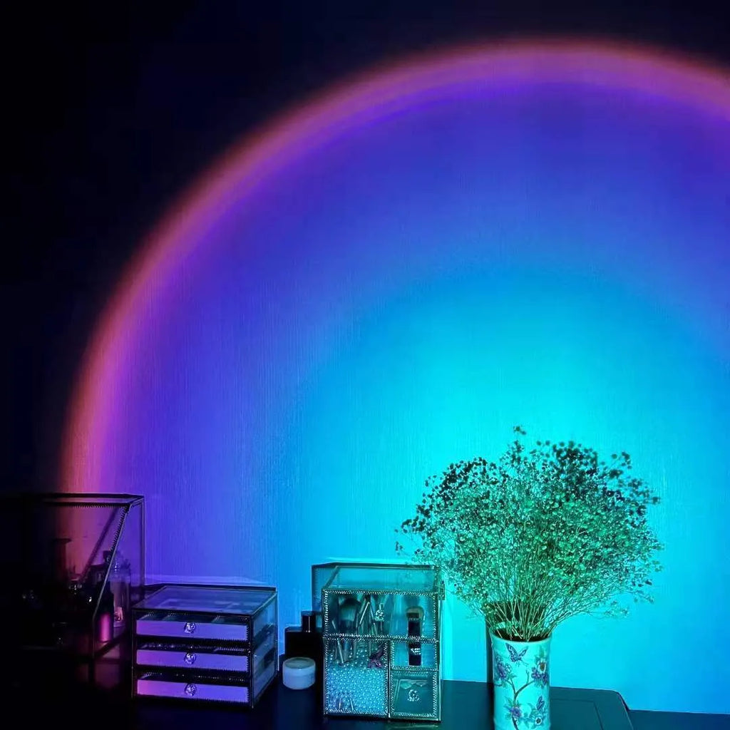 USB rechargeable rainbow sunset projection lamp with push button control