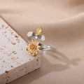 Geometric round copper ring with adjustable opening in gold or platinum electroplated finish
