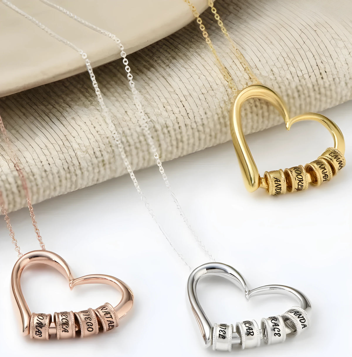 Personalized heart necklace for women with custom name lettering beads, alloy box chain, 51-80cm, silver gold rose gold