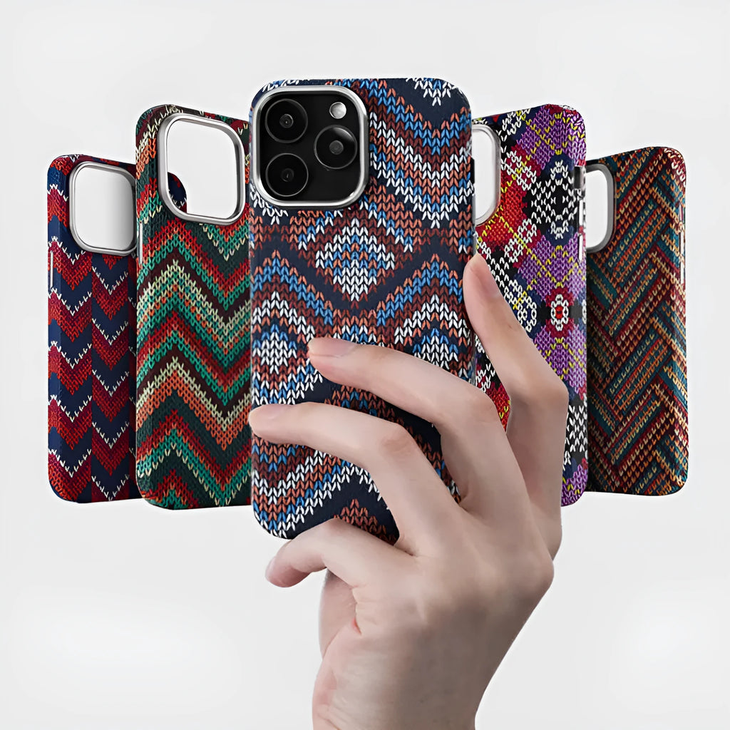 Kevlar pattern magnetic suction phone case for iPhone in Santorini Blue