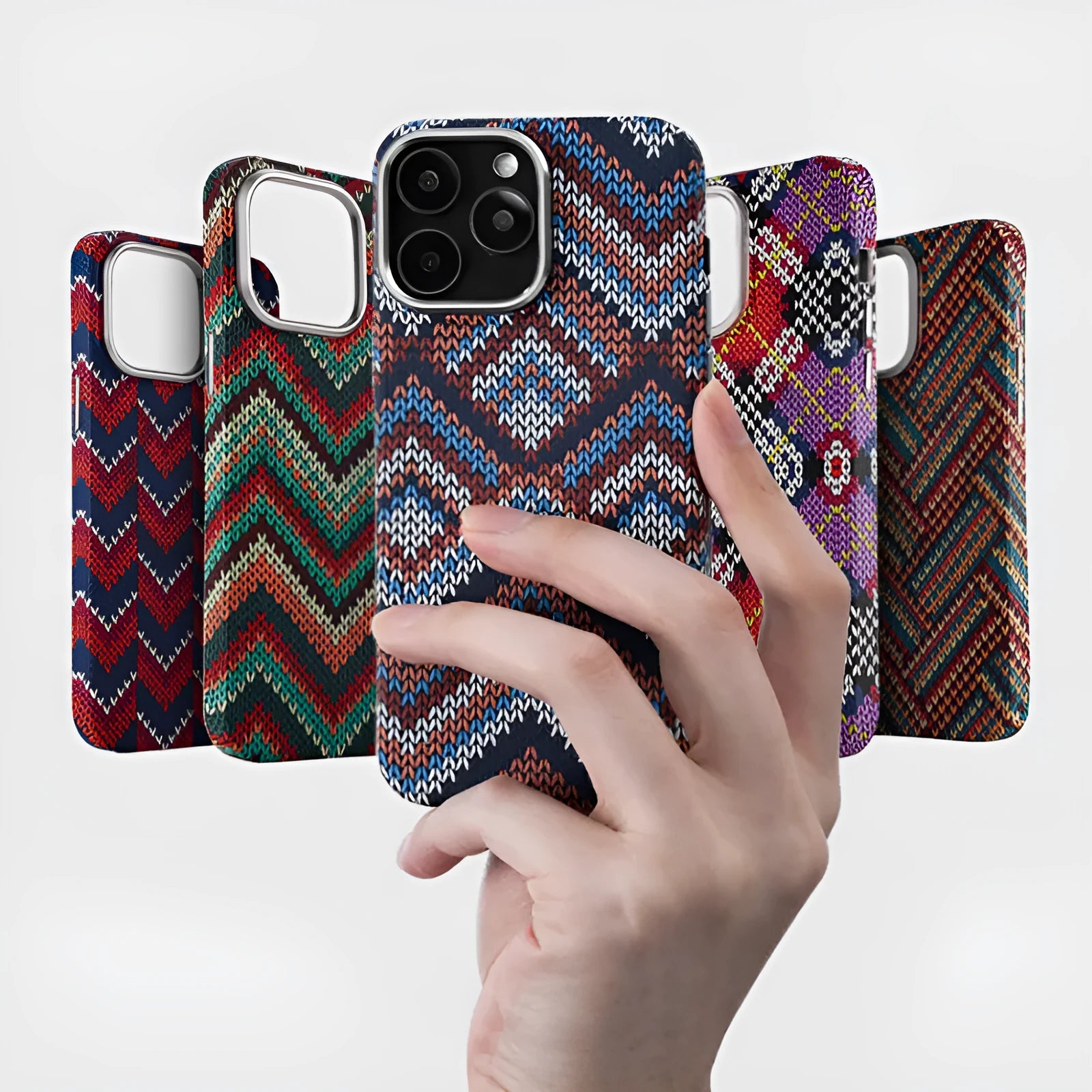 Kevlar pattern magnetic suction phone case for iPhone in Santorini Blue