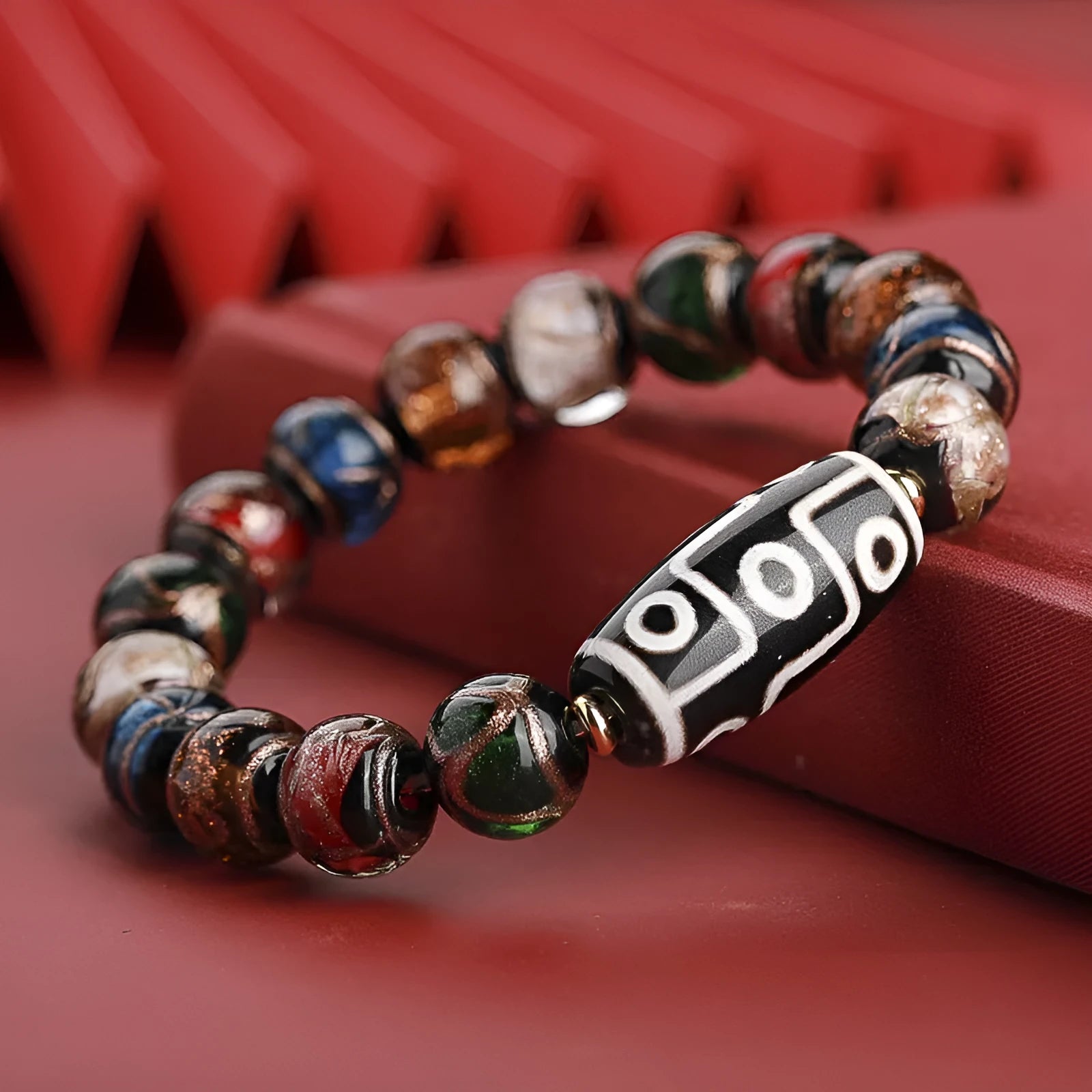 Manual five-color colored glaze bracelet with Chinese snake patterns available in 10mm 12mm 14mm sizes