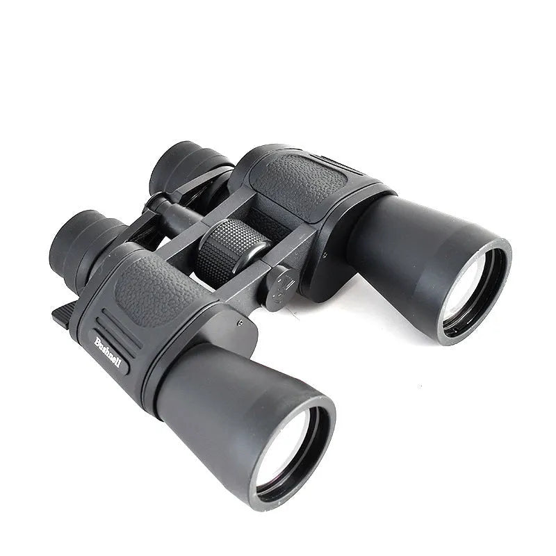 Black outdoor zoom binoculars with large 100mm objective lenses, shown adjusted to high magnification.