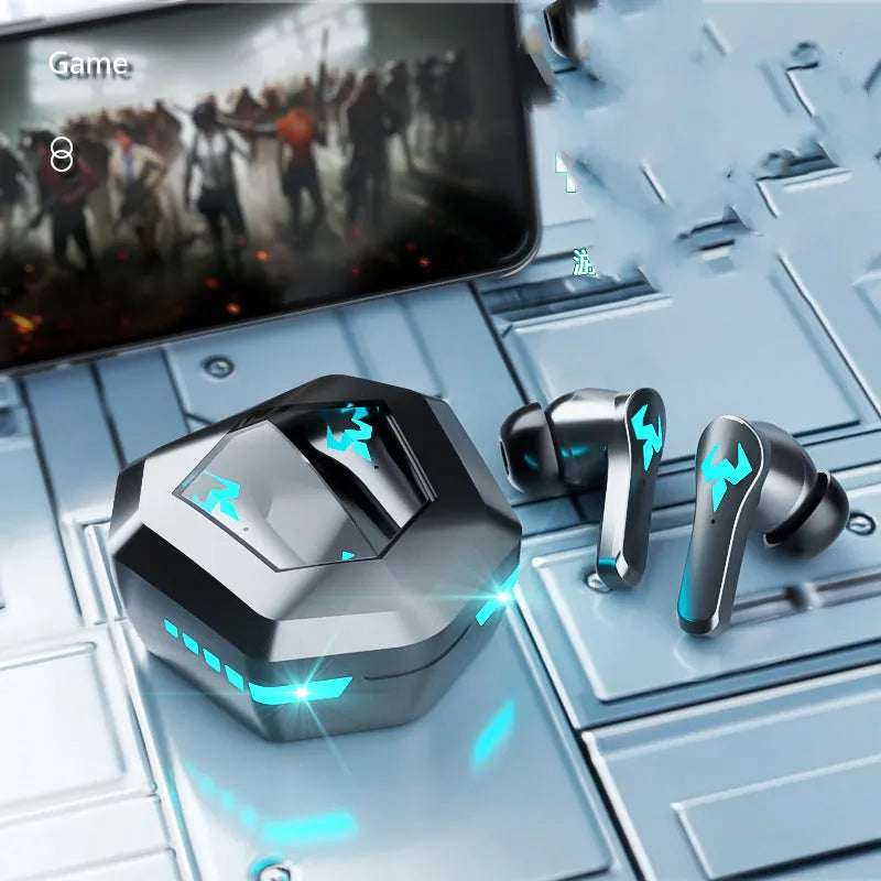Black wireless Bluetooth sports gaming headset with in-ear design