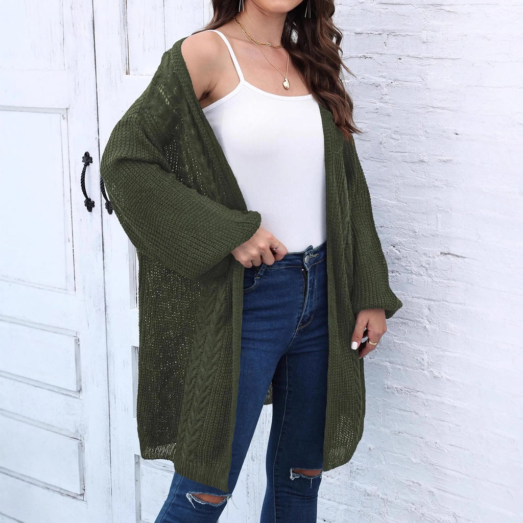 Women's loose fit acrylic sweater coat in solid colour with European styling