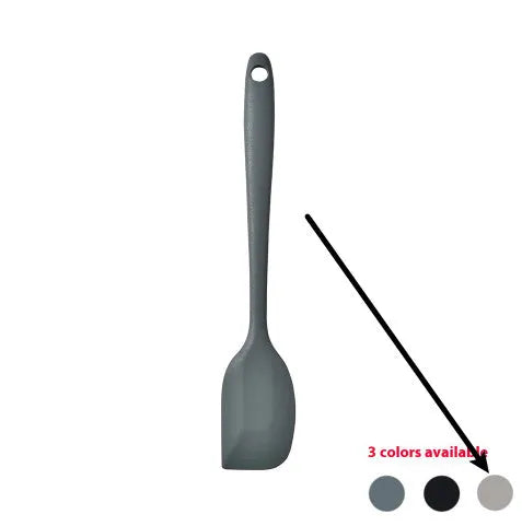 12-piece silicone kitchen utensil set with rotating storage bucket in black, includes spatula, ladel, and cooking tools