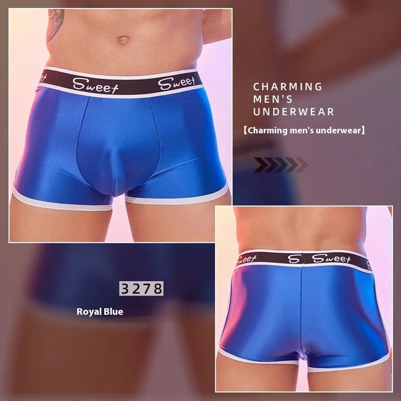Men's shiny silky nylon boxers in black, white and sapphire blue colours with free size designation