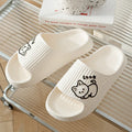 Women's cat print platform slippers in green, with a thick non-slip EVA sole for indoor and outdoor use.