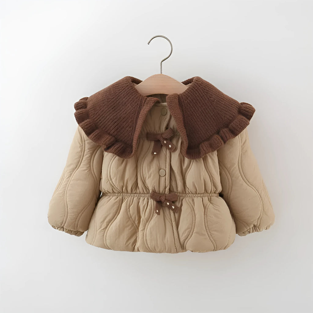 Girls winter thick cotton-padded coat with single-breasted front, Korean style, in pink and brown, suitable for heights 80-120cm