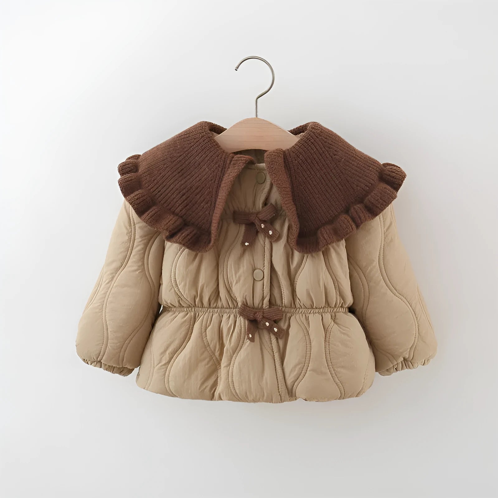 Girls winter thick cotton-padded coat with single-breasted front, Korean style, in pink and brown, suitable for heights 80-120cm
