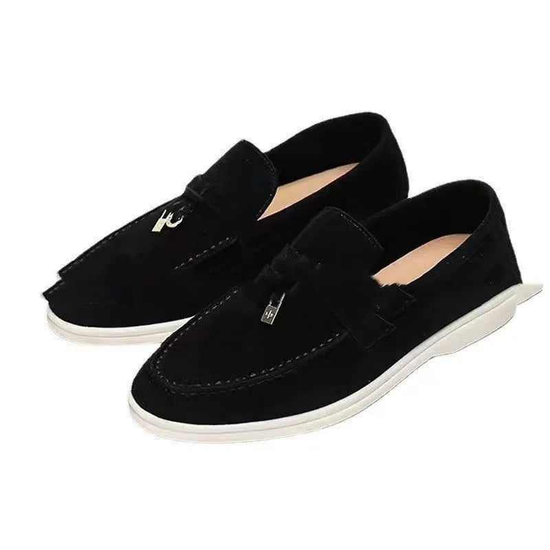 Unisex slip-on loafers with round toe design and decorative stitching in multiple colour options