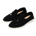 Unisex slip-on loafers with round toe design and decorative stitching in multiple colour options