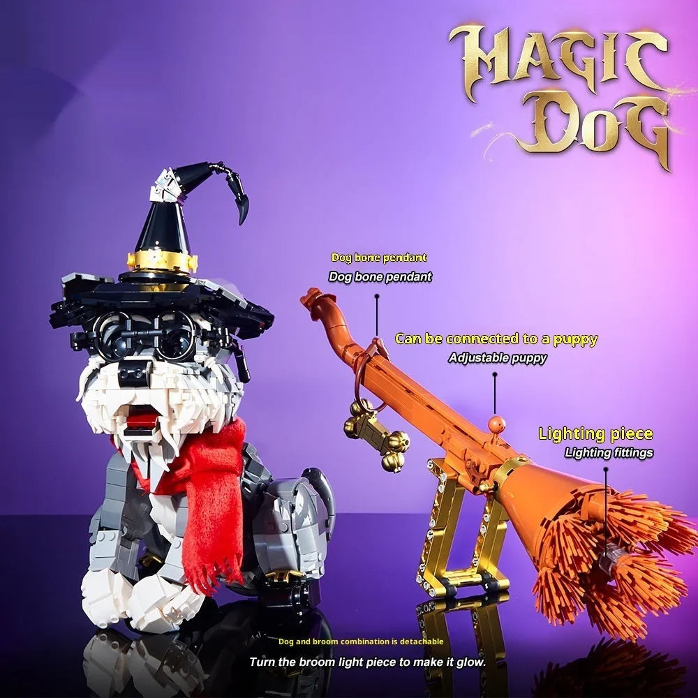 Black Magic Schnauzer building block model assembled from plastic small particle blocks