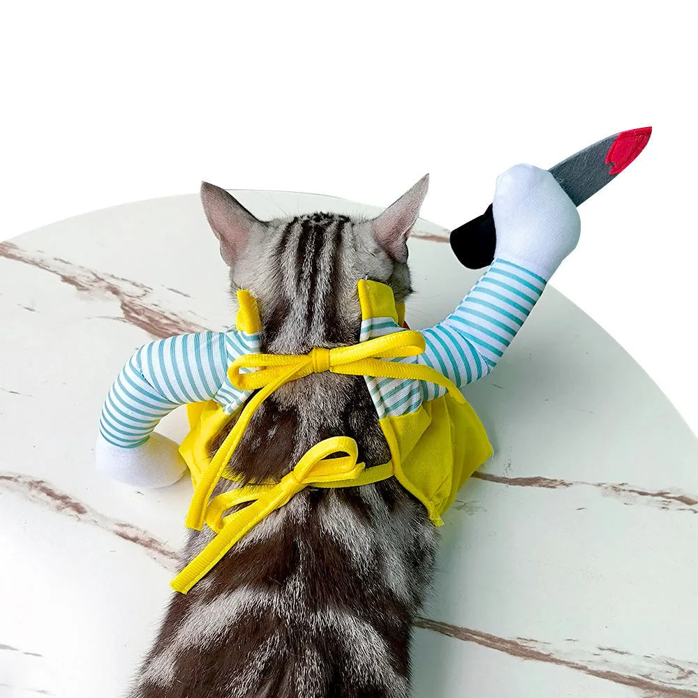 Yellow sword assassin costume for cats in polyester material with multiple size options