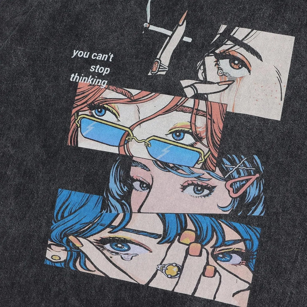 Men's loose fit cotton t-shirt with retro cartoon print in streetwear style