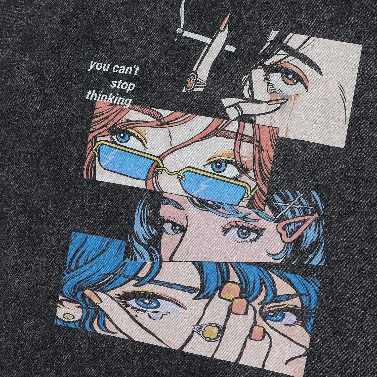 Men's loose fit cotton t-shirt with retro cartoon print in streetwear style