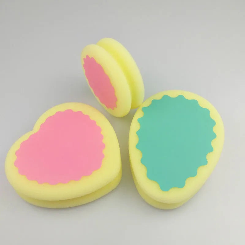 Hair removal sponge in heart shape with water drop and circular options for painless cream application