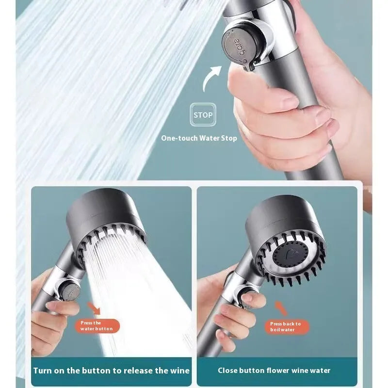 Portable ABS plastic shower head with three gear adjustment for spray, massage and rain functions