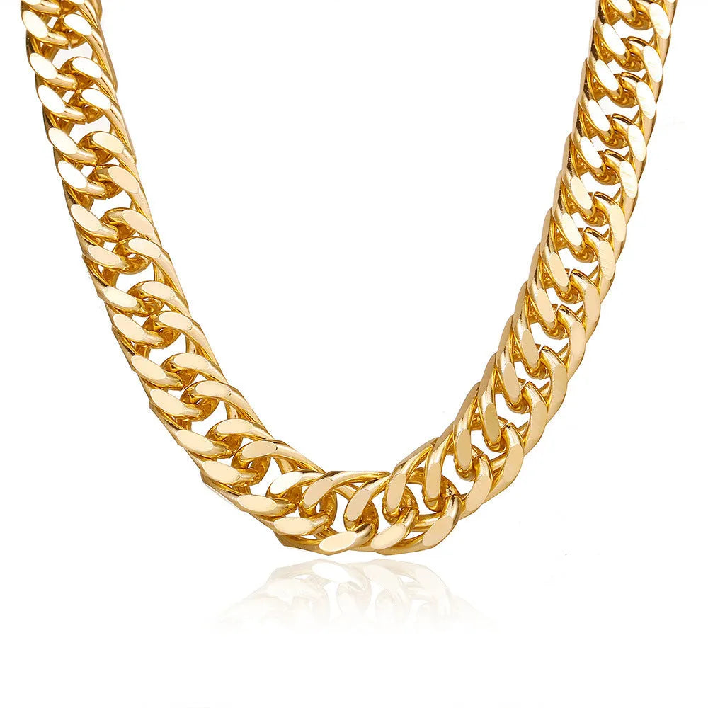 Gold thick chain necklace for women with 32cm length and alloy construction