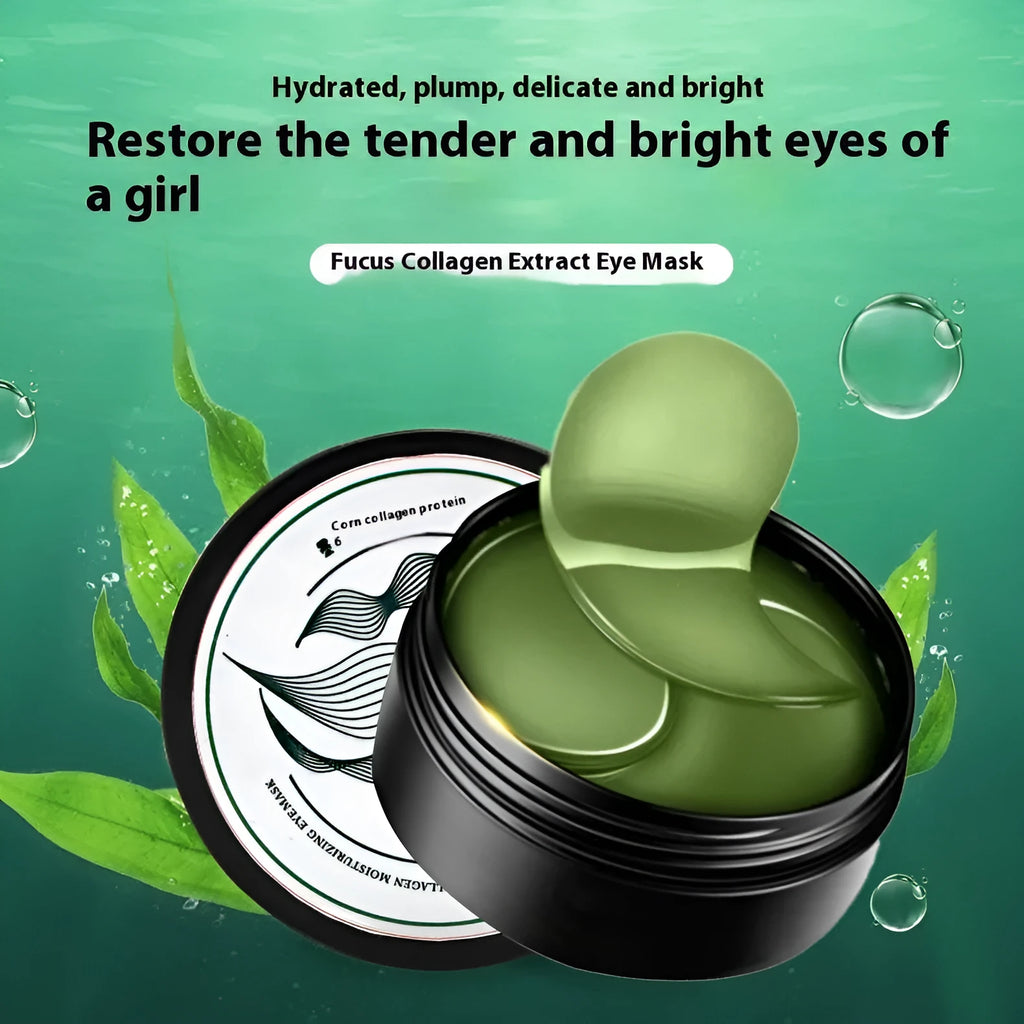 Pack of 60 green seaweed extract and hyaluronic acid collagen eye mask sheets.