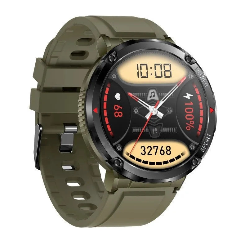 T30 Smart Watch with black silicone strap showing time on circular IPS touch screen